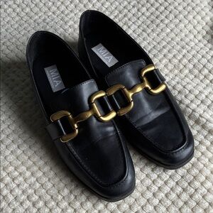 MIA Black Drena Loafers with Gold Horsebit Accents Used with Love Size 7.5